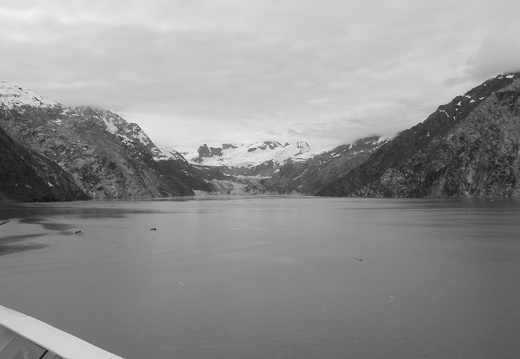 John Hopkins Inlet Glacier at the end (black and white photo)