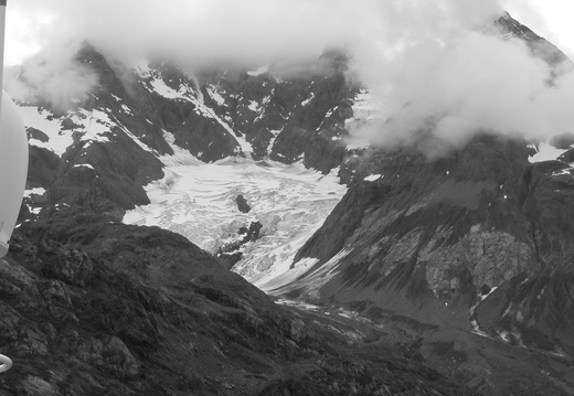 Mount Cooper Ice buildup (black and white photo)