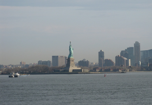 The Statue of Liberty in the morning sun.