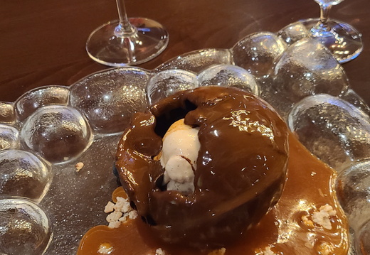 Inside the World is Valrhona Chocolate Mousse and Salted Caramel Gelato