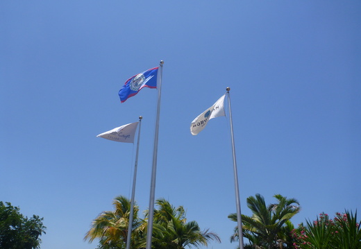 The flags of the Harvest Caye
