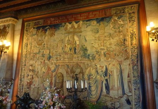 A tapestry without people in front of it. 